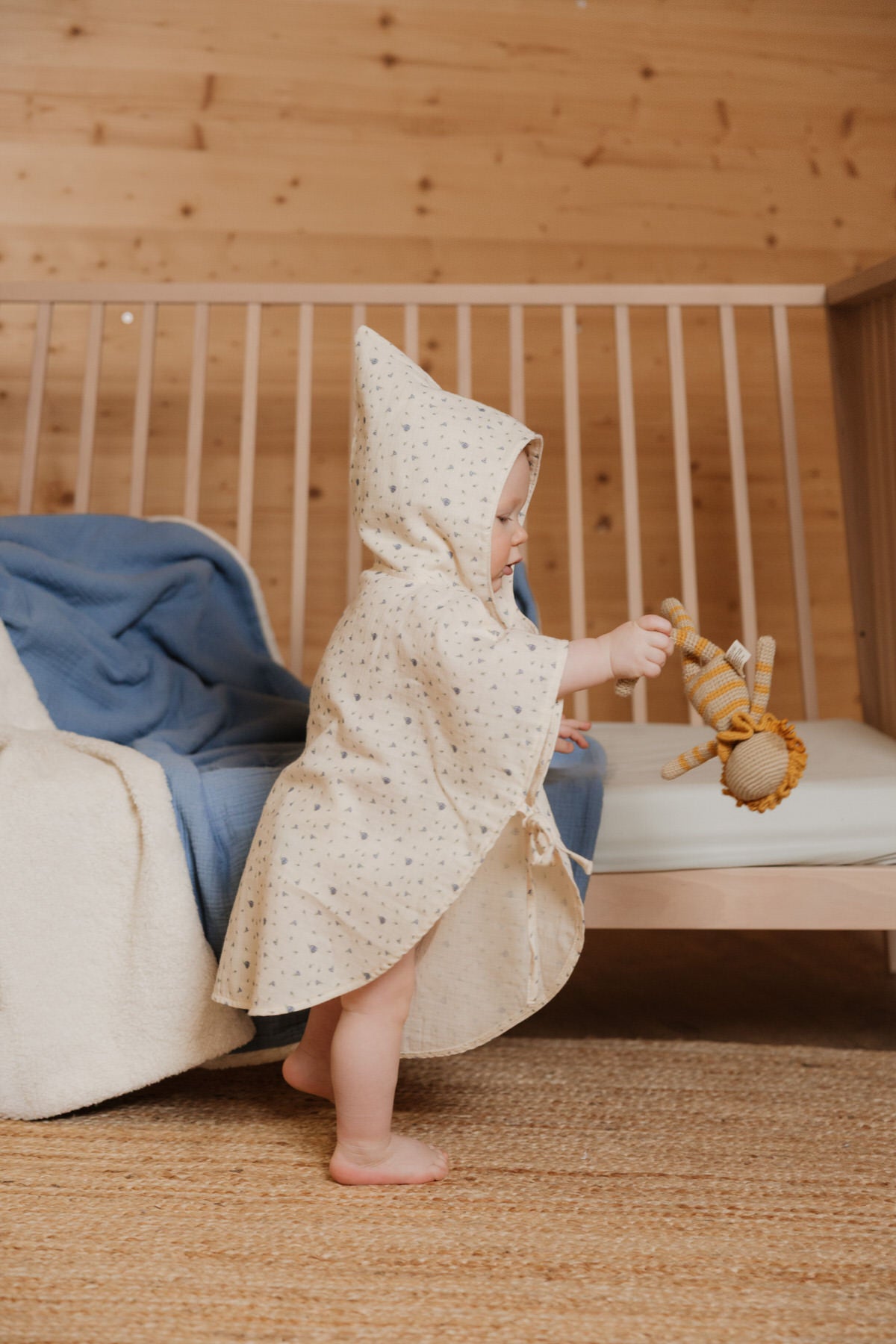 Muslin Poncho with Hood, GOTS